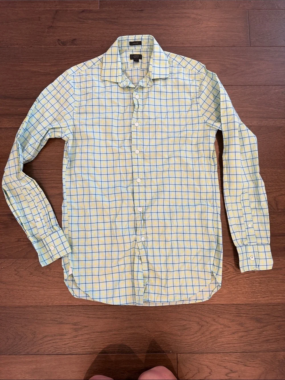 J. Crew Ludlow Green Shirt with Blue Windowpane Check Size Small - C15-044